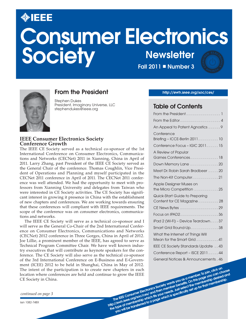 Consumer Electronics Society Newsletter Fall 2011 ■ Number 3