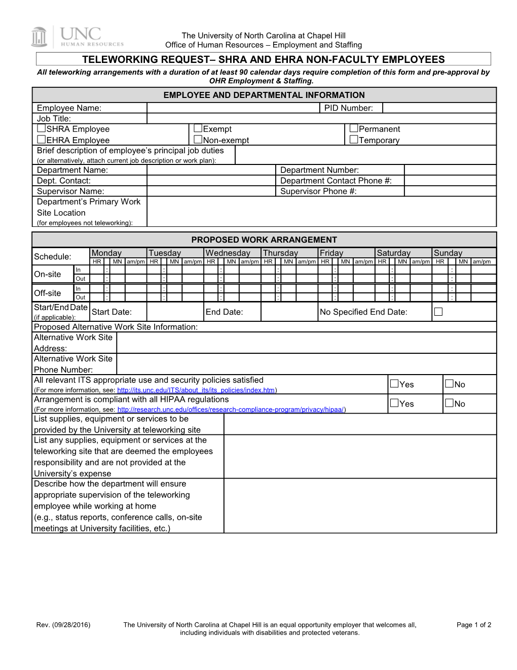 Teleworking Request Shra and Ehra Non-Faculty Employees