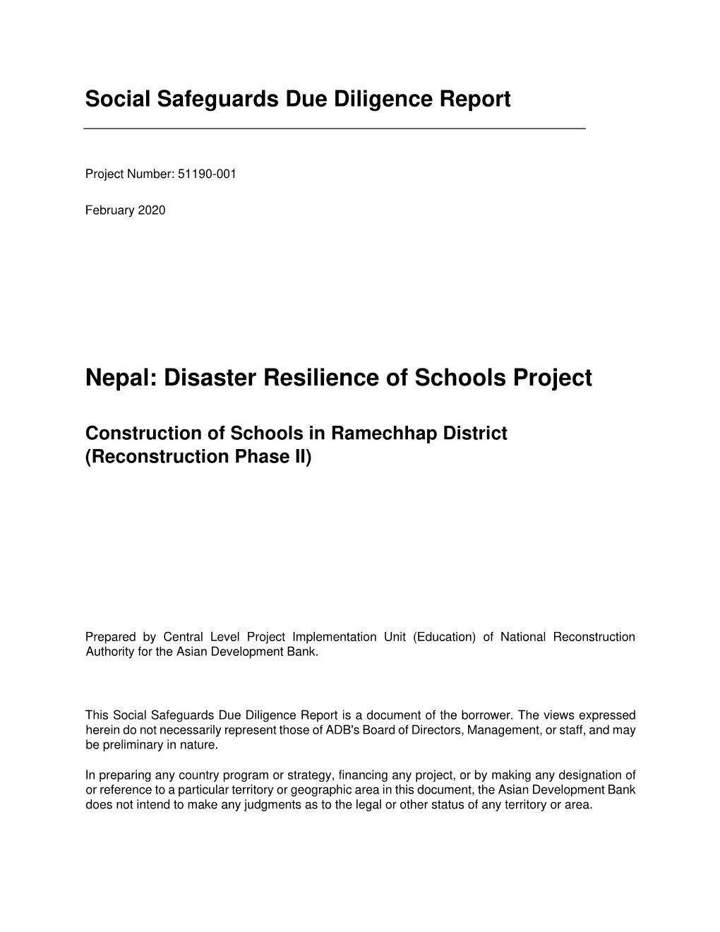 Nepal: Disaster Resilience of Schools Project