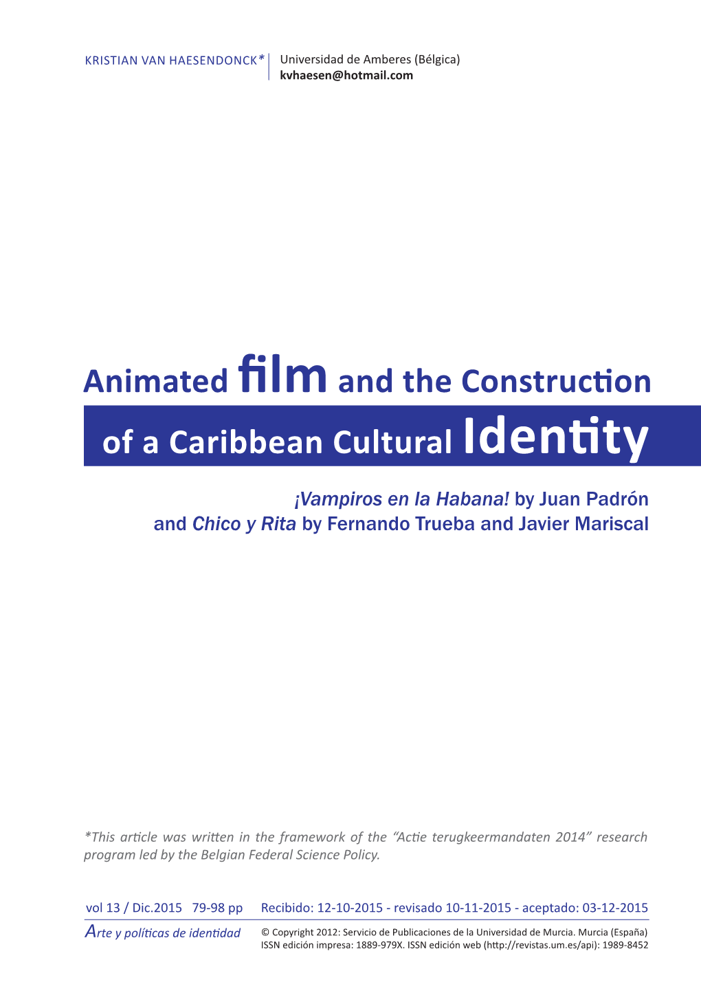 Animated Filmand the Construction of a Caribbean Cultural Identity