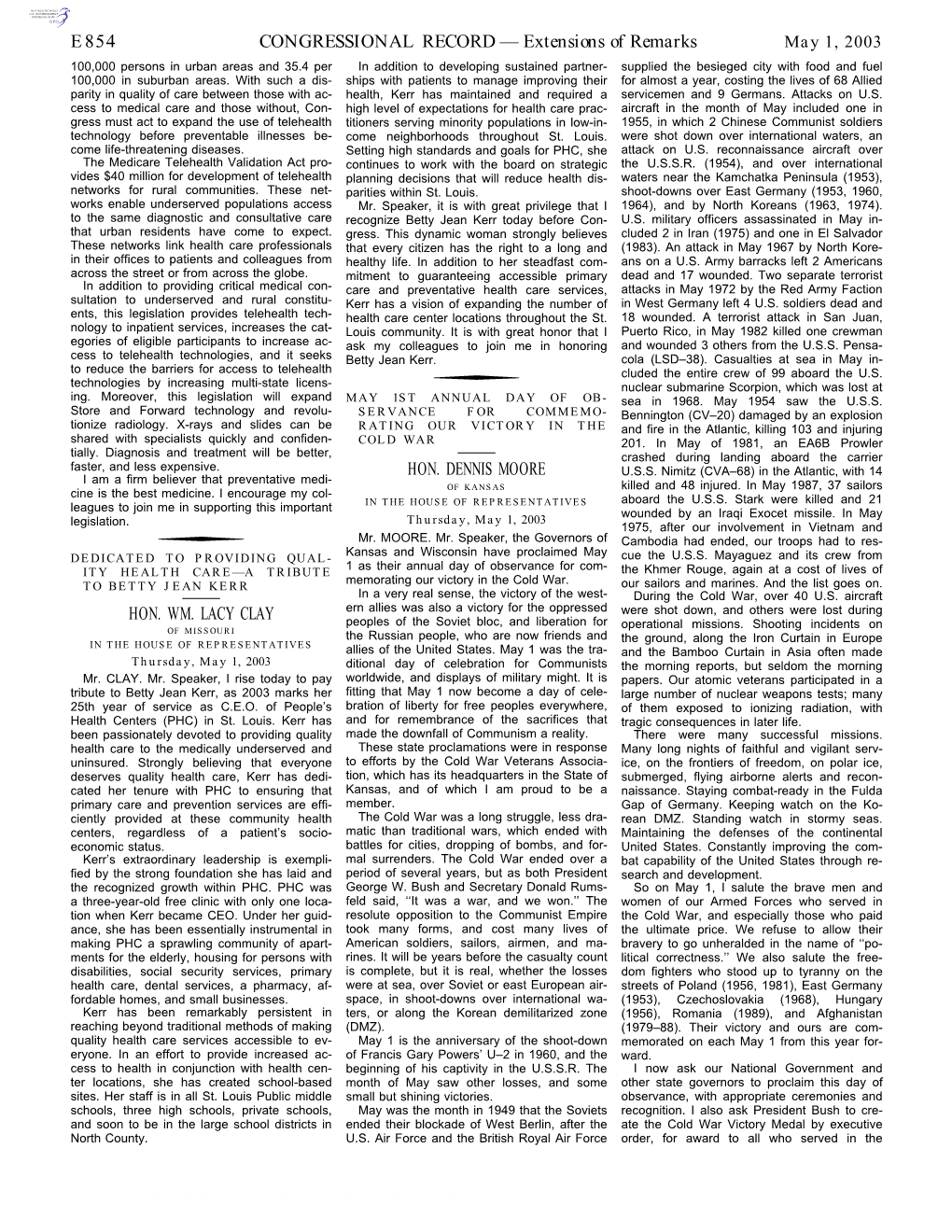 CONGRESSIONAL RECORD— Extensions of Remarks E854 HON