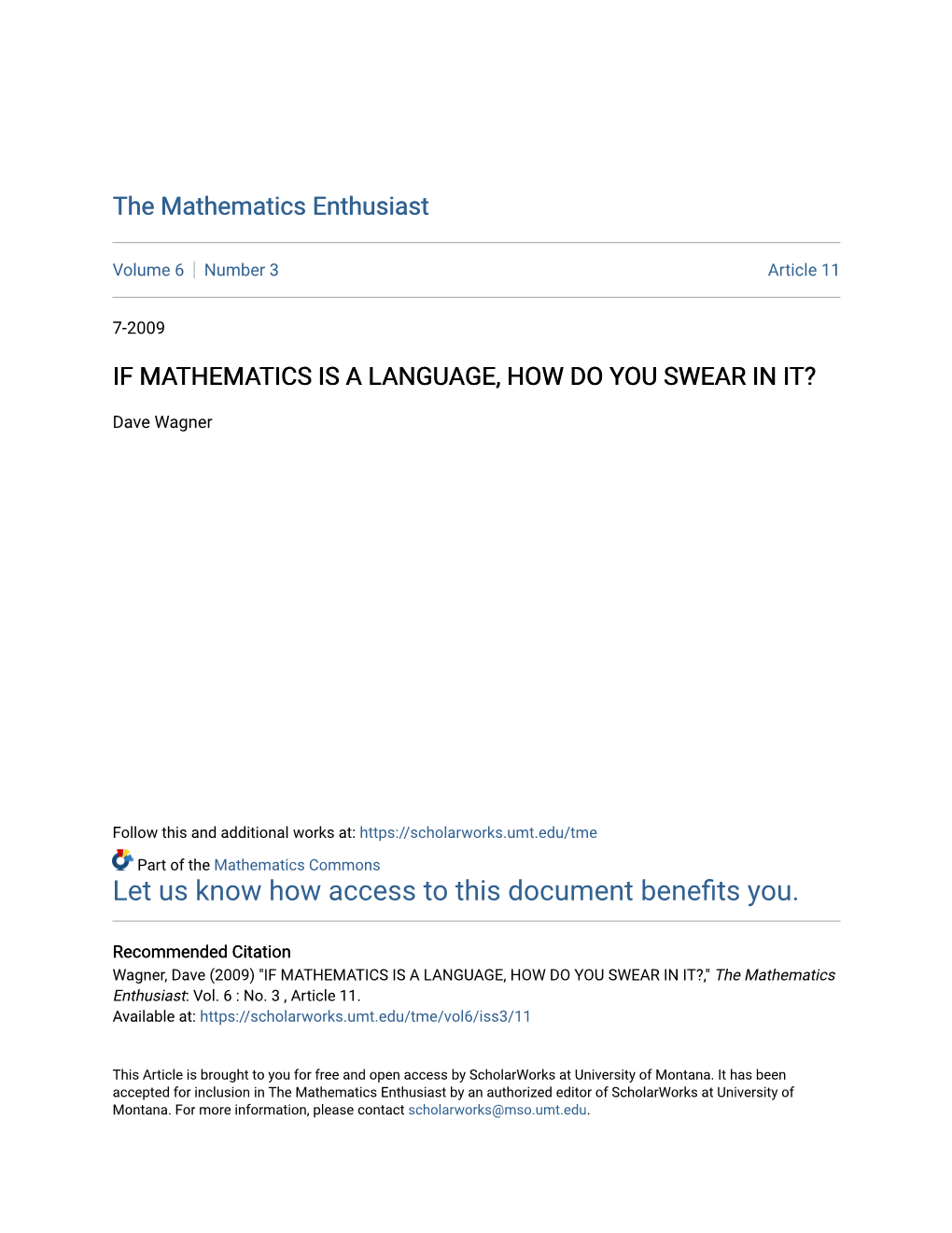 If Mathematics Is a Language, How Do You Swear in It?