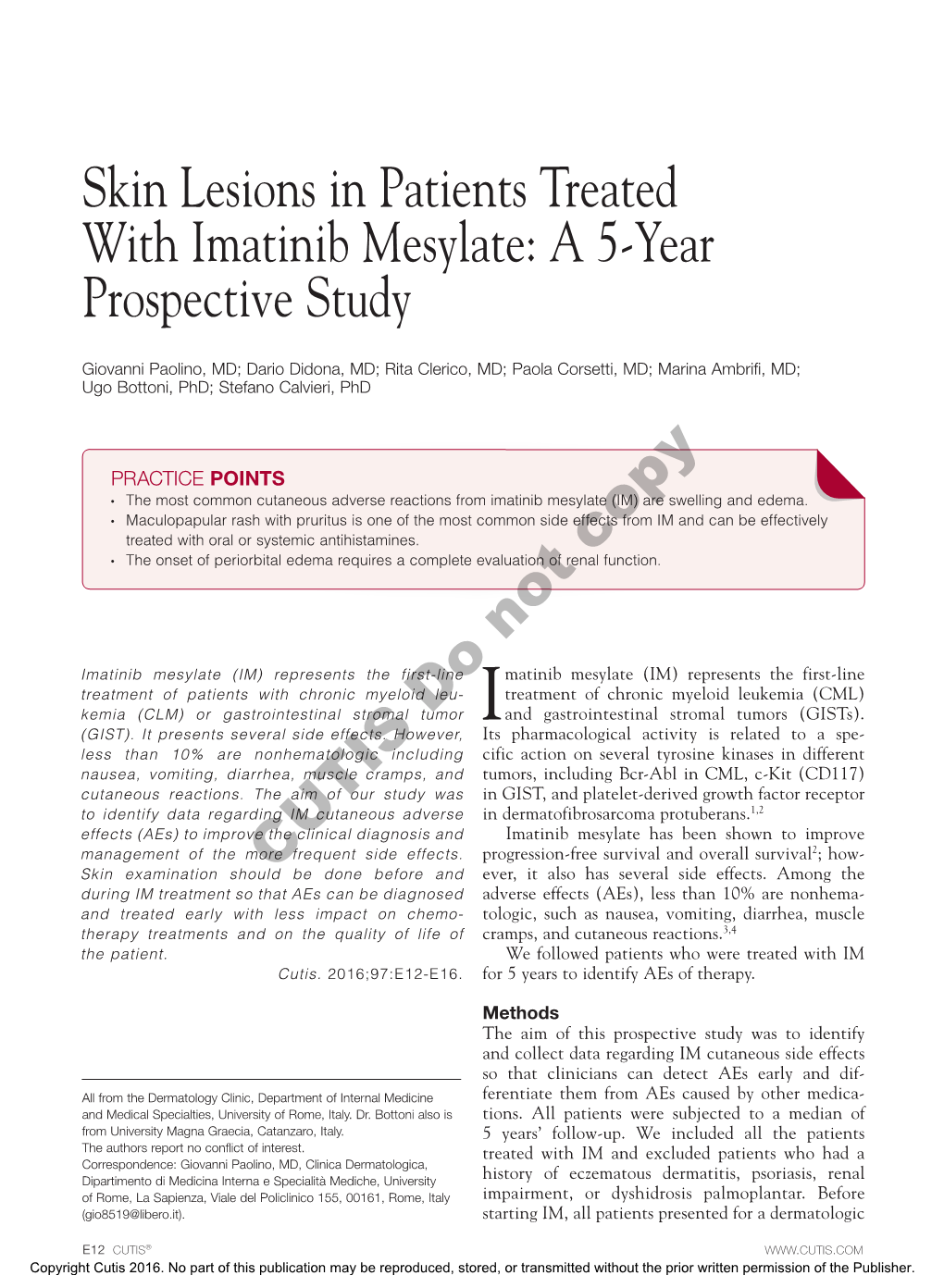 Skin Lesions in Patients Treated with Imatinib Mesylate: a 5-Year Prospective Study