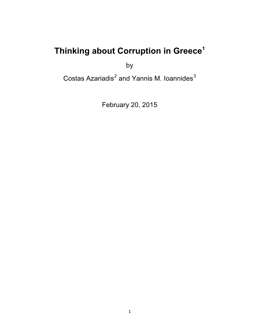 Thinking About Corruption in Greece1 by Costas Azariadis2 and Yannis M