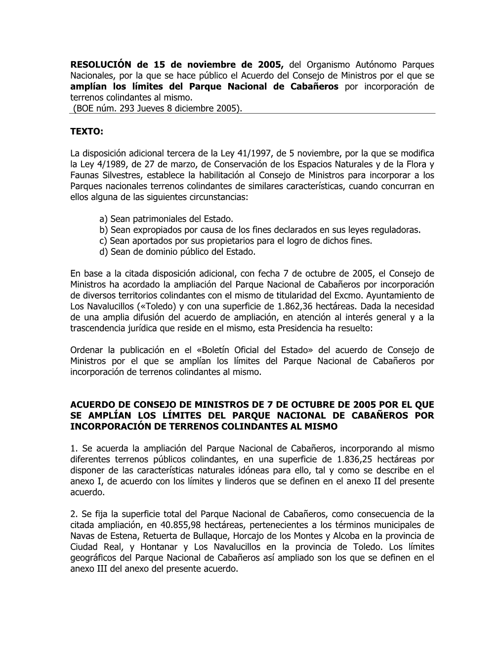 Resolución De 15 De Noviembre De 2005