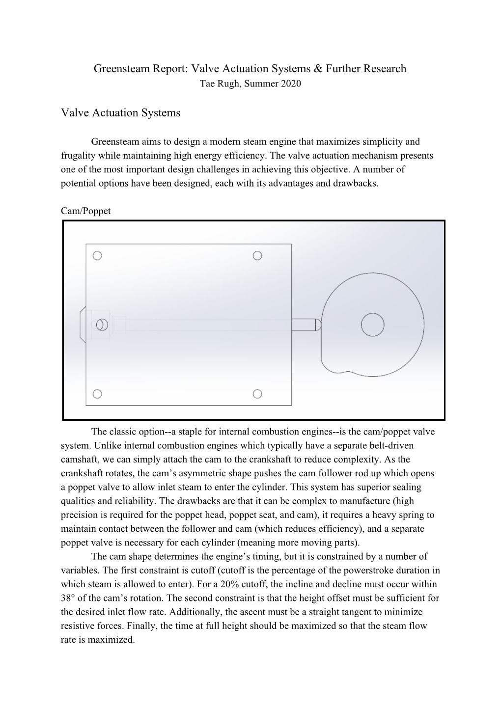 Greensteam Report: Valve Actuation Systems & Further Research Tae Rugh, Summer 2020