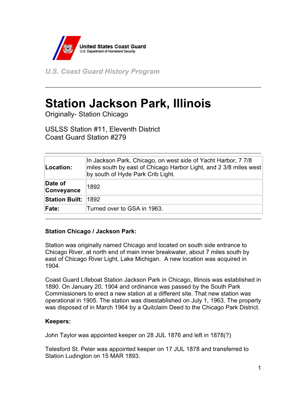 Station Jackson Park, Illinois Originally- Station Chicago