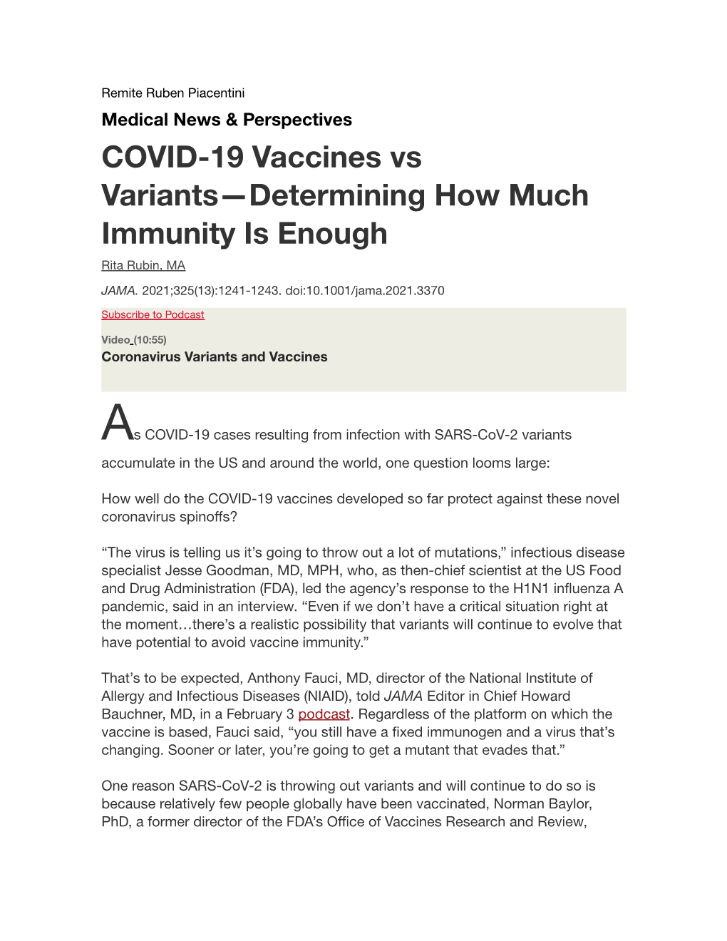 COVID-19 Vaccines Vs Variants.Docx