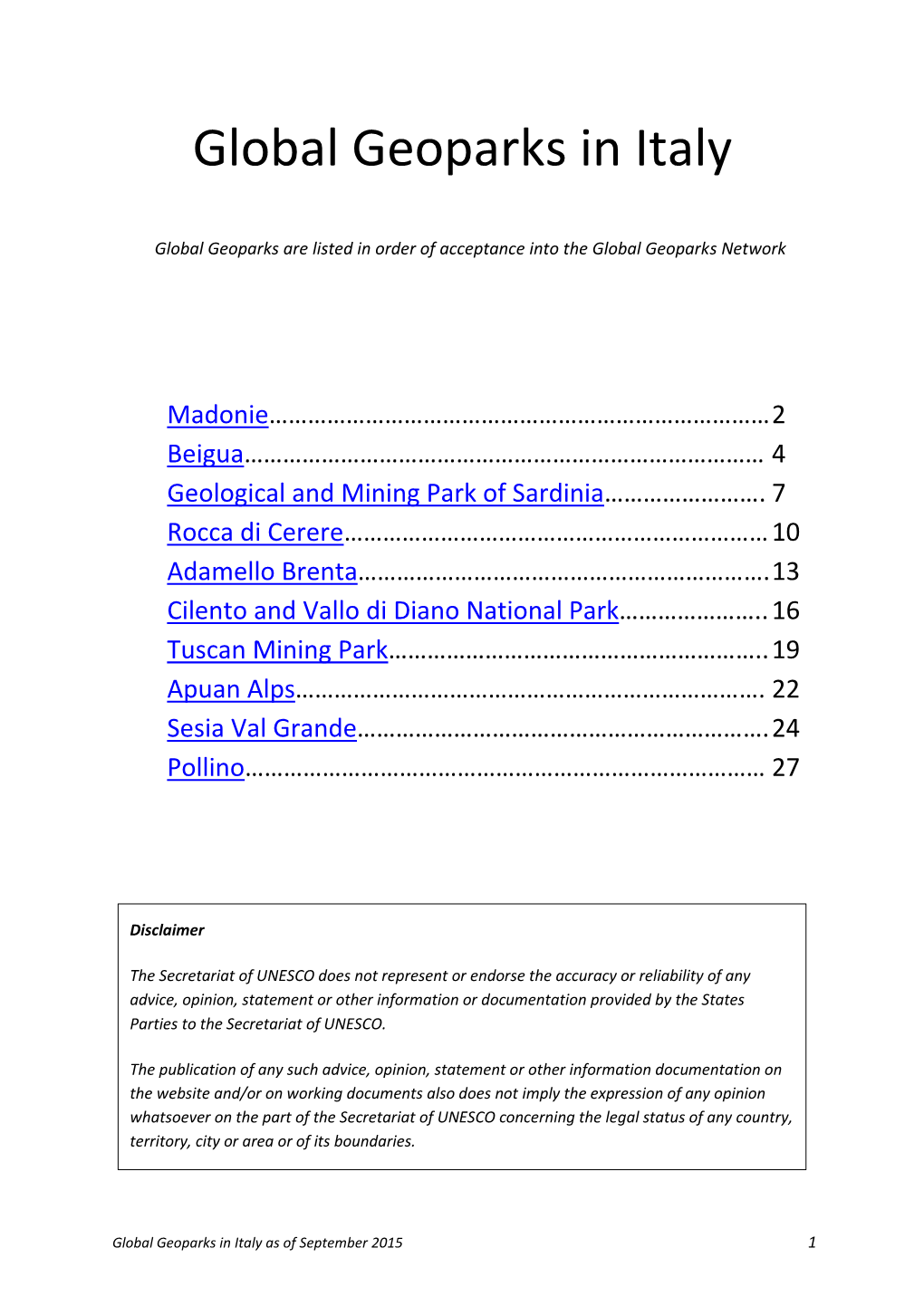 Global Geoparks in Italy