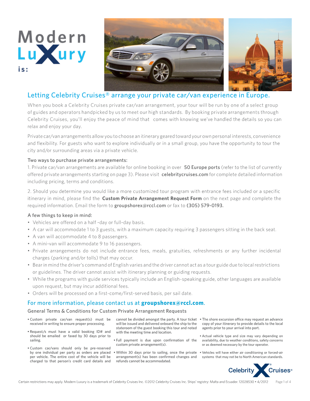 Letting Celebrity Cruises® Arrange Your Private Car/Van Experience in Europe