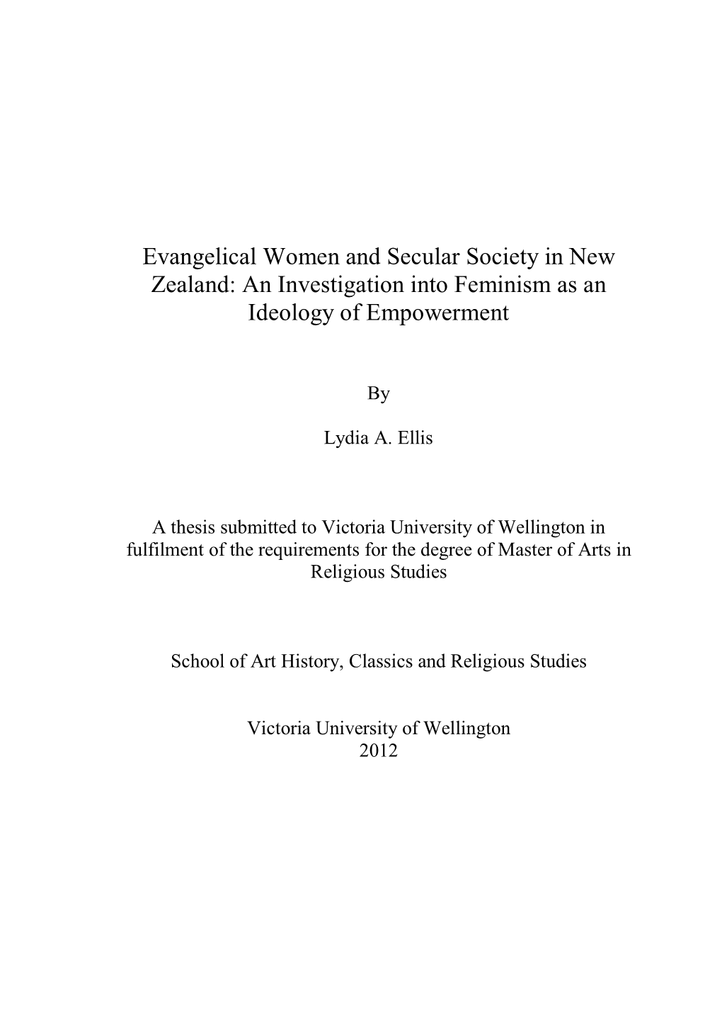 Evangelical Women and Secular Society in New Zealand: an Investigation Into Feminism As an Ideology of Empowerment