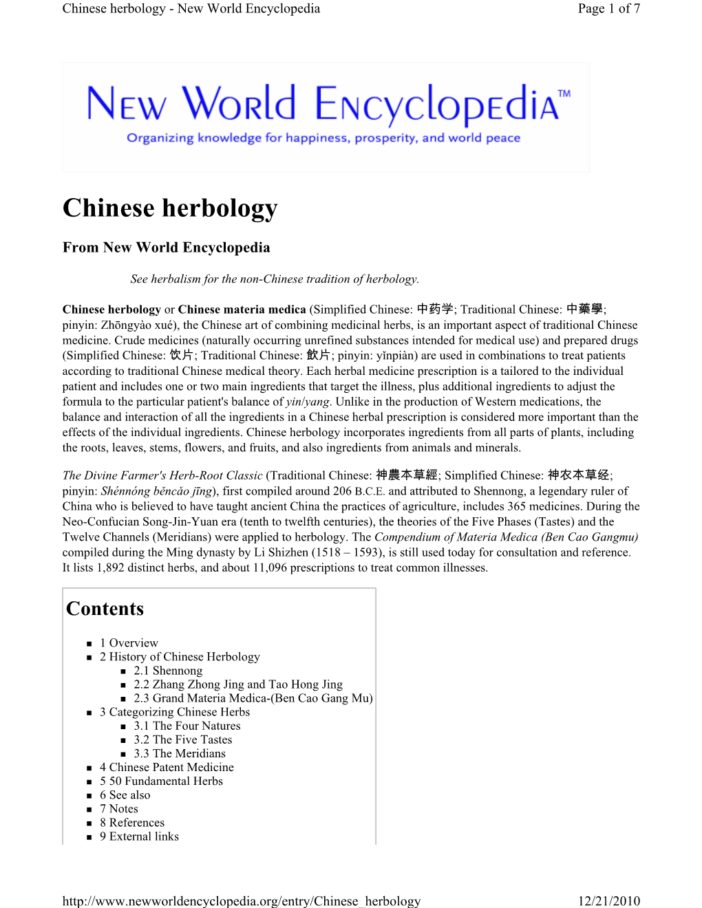 Chinese Herbology - New World Encyclopedia Page 1 of 7