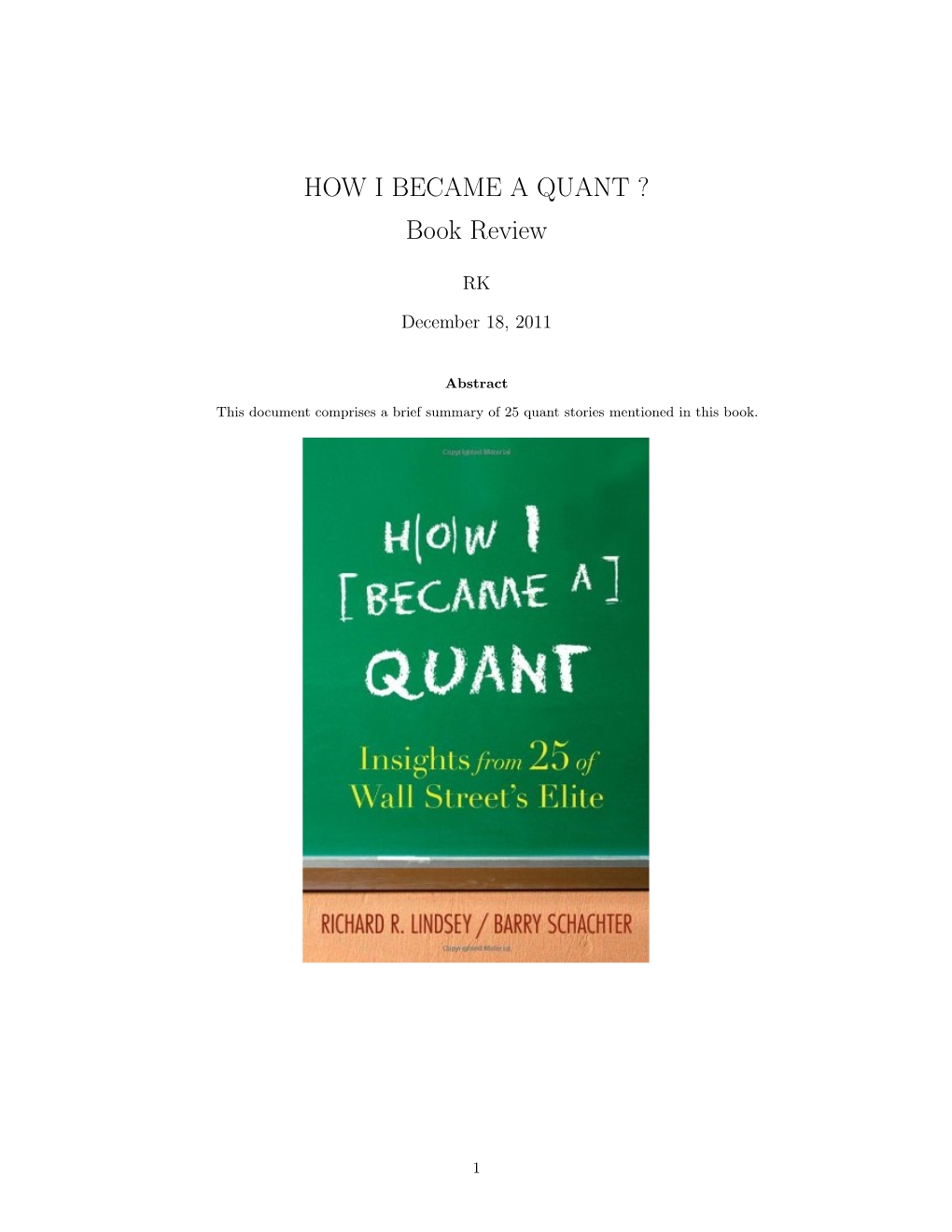 HOW I BECAME a QUANT ? Book Review