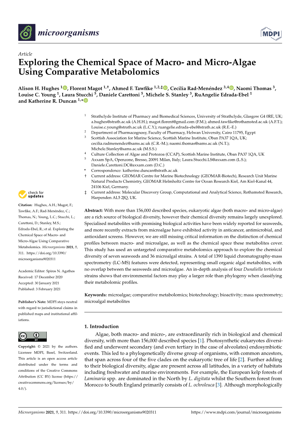 And Micro-Algae Using Comparative Metabolomics