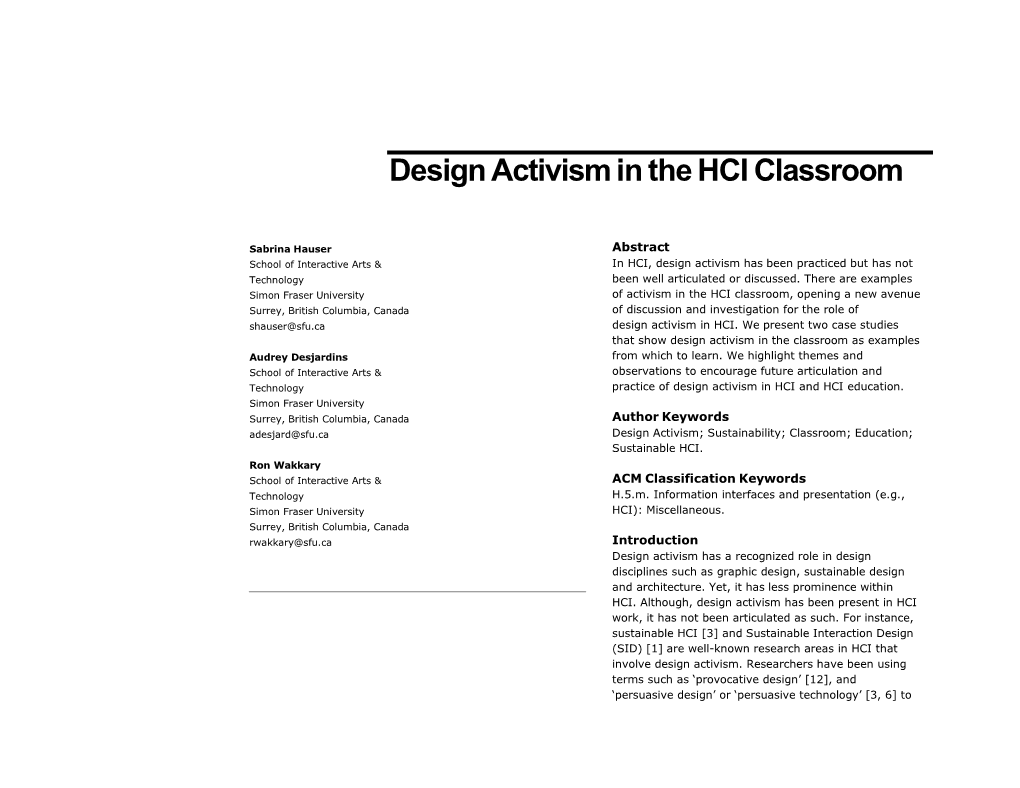 Design Activism in the HCI Classroom