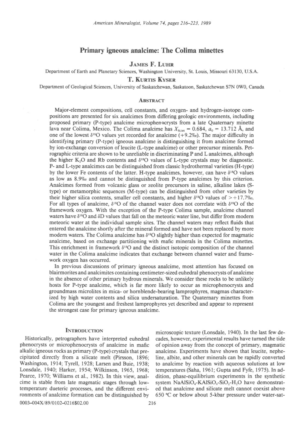 Primary Igneous Analcime: the Colima Minettes