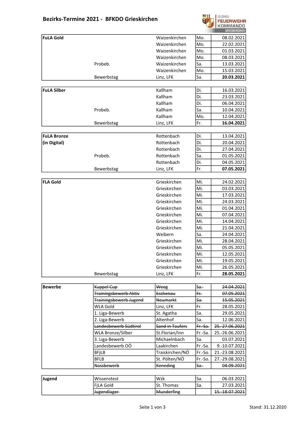 Bezirks-Termine 2021 - BFKDO Grieskirchen