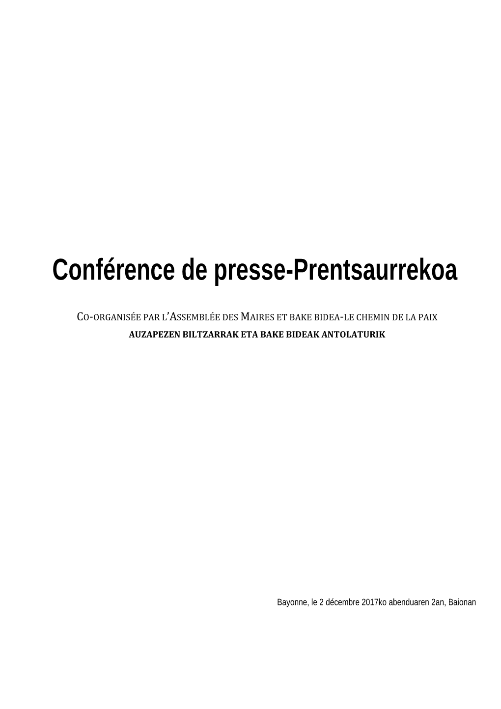 Conférence De Presse-Prentsaurrekoa