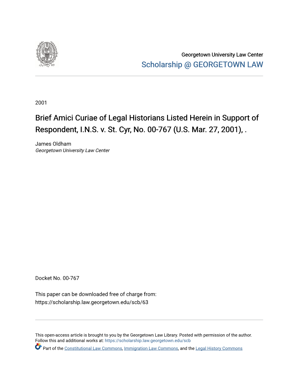 Brief Amici Curiae of Legal Historians Listed Herein in Support of Respondent, I.N.S