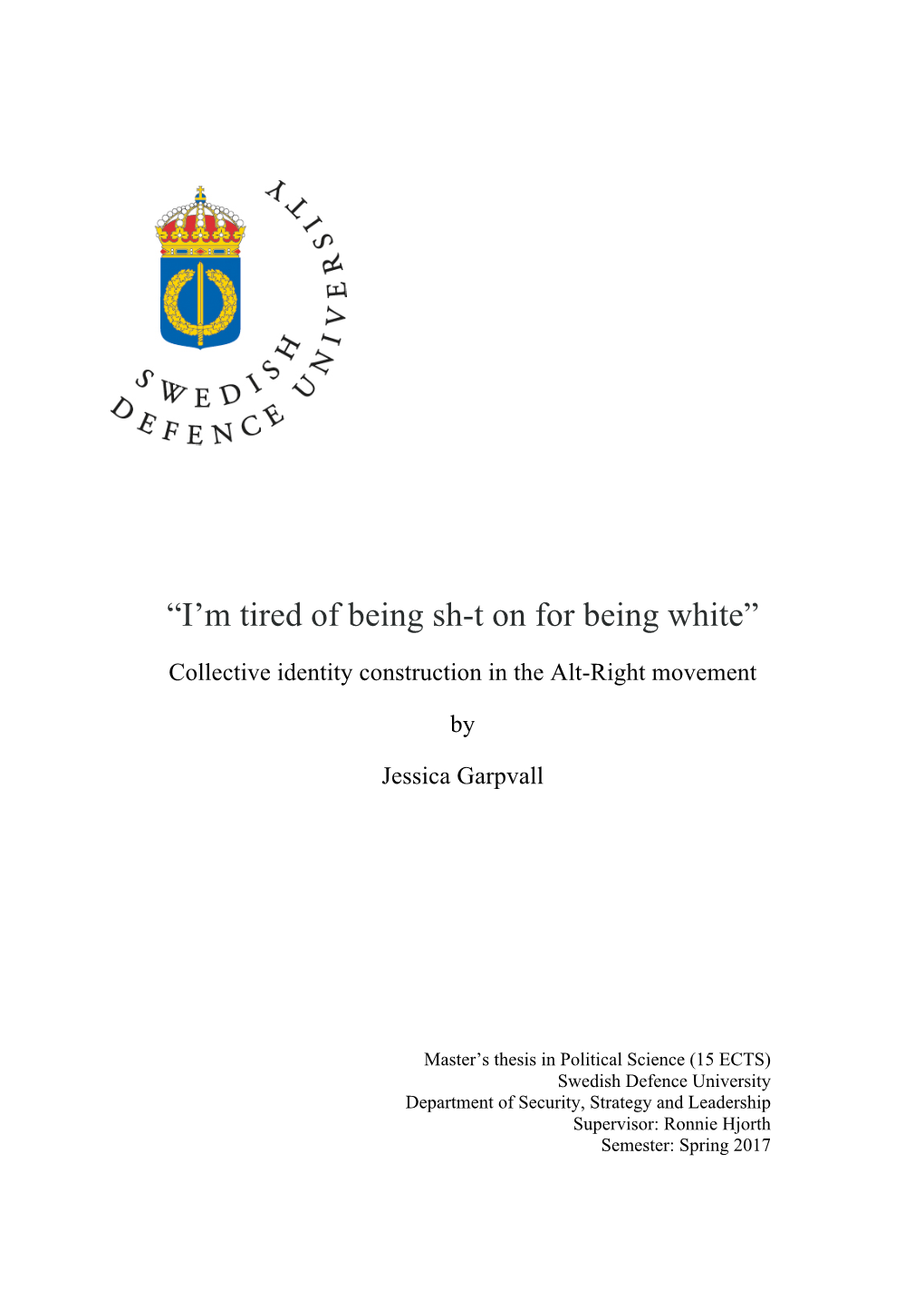 Jessica Garpvall, Master's Thesis