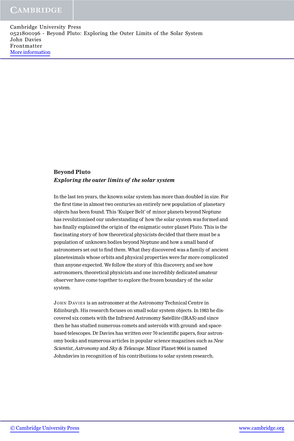 Beyond Pluto: Exploring the Outer Limits of the Solar System John Davies Frontmatter More Information