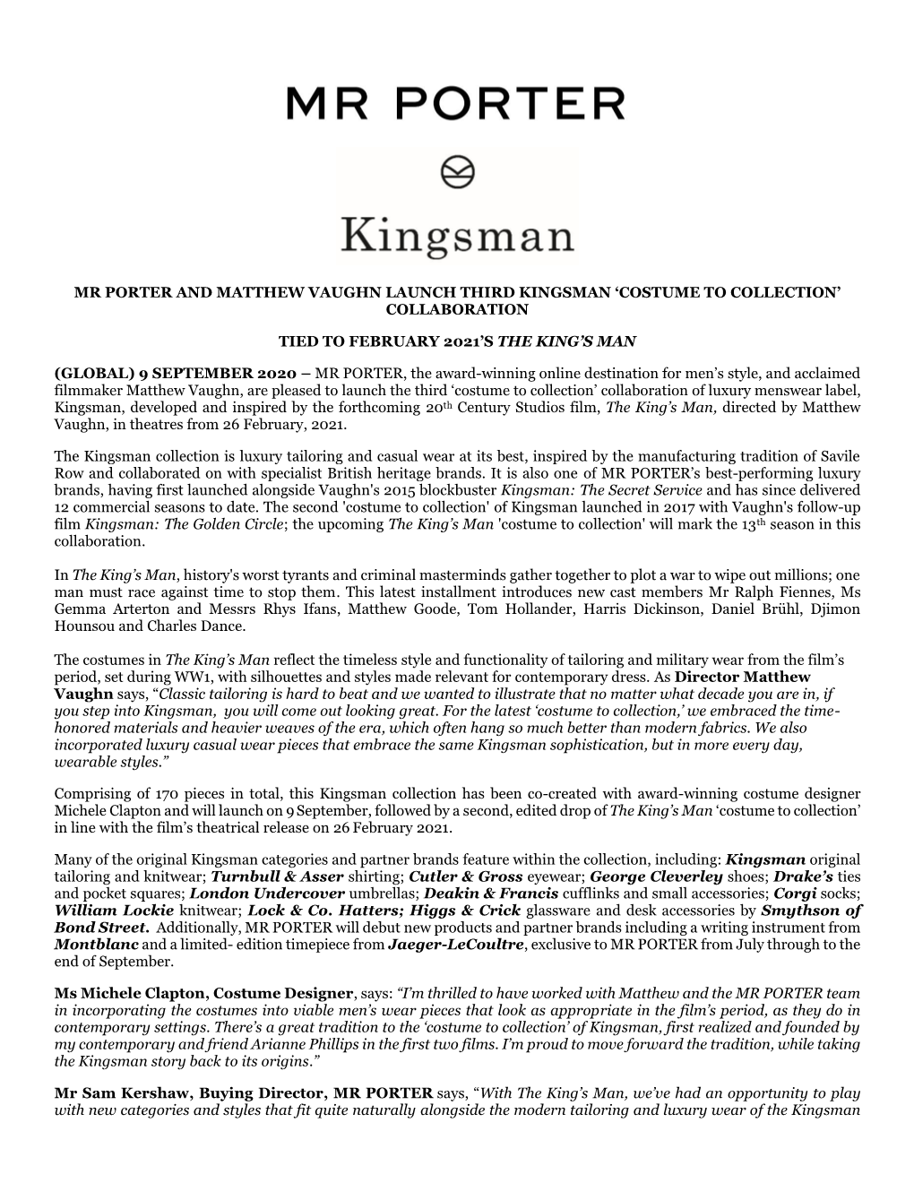 Mr Porter and Matthew Vaughn Launch Third Kingsman ‘Costume to Collection’ Collaboration