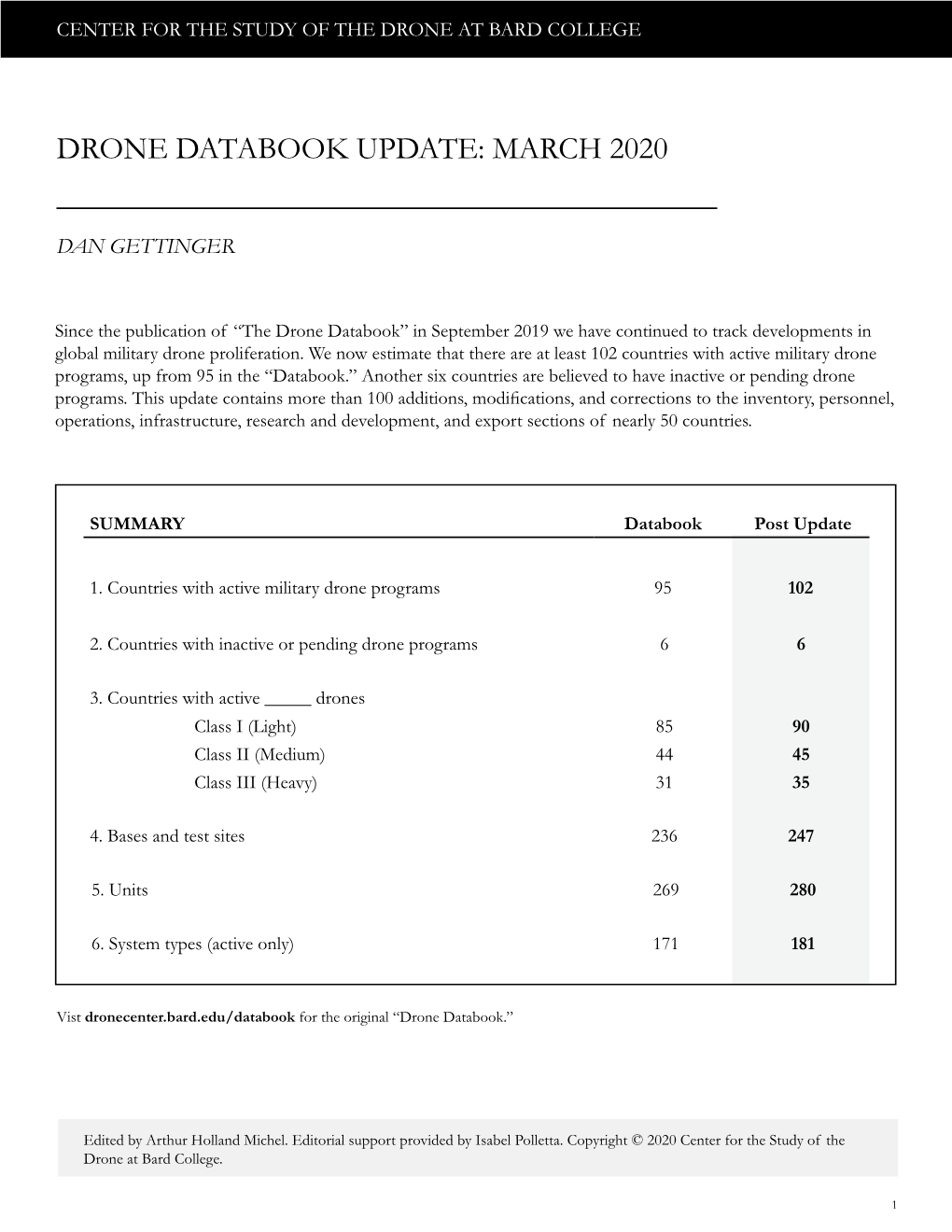 Drone Databook Update: March 2020