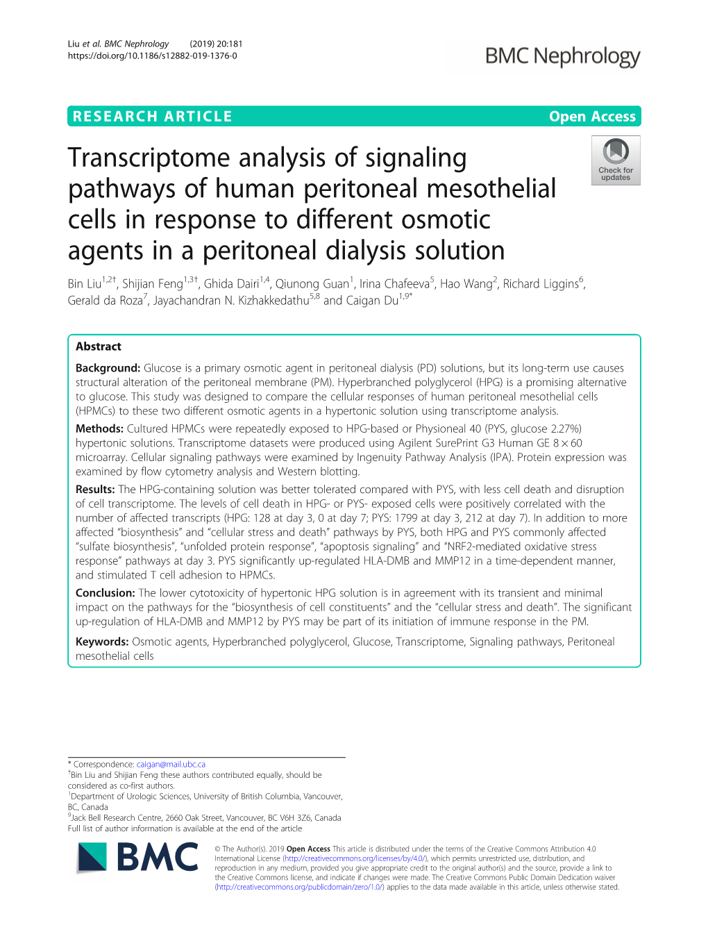 Transcriptome Analysis of Signaling Pathways of Human Peritoneal