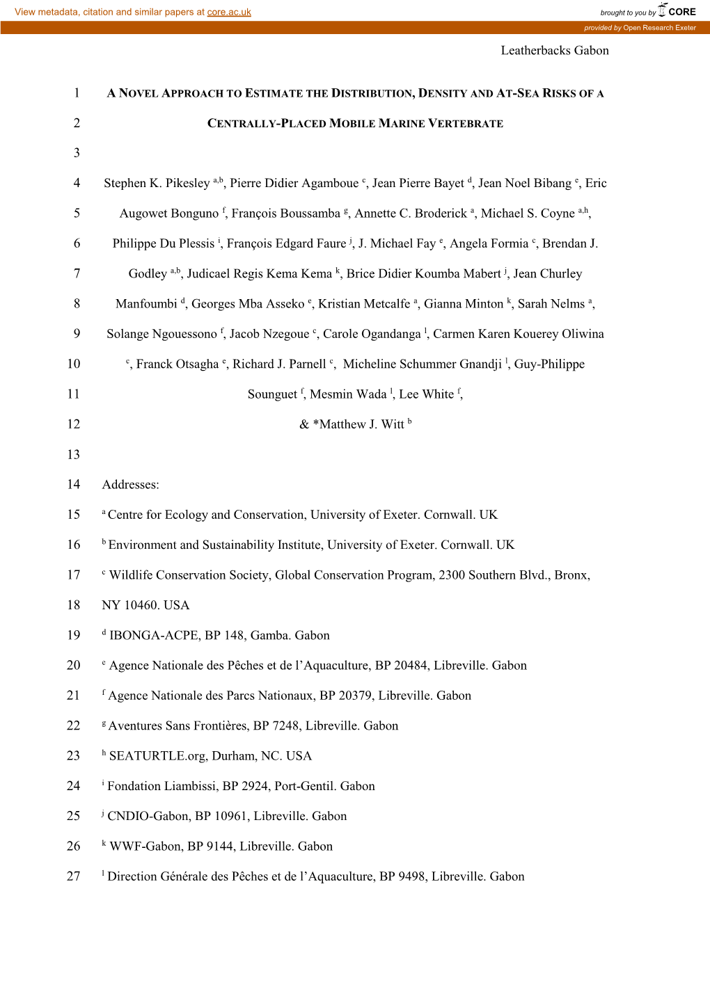 Leatherbacks Gabon Stephen K. Pikesley A,B, Pierre Didier