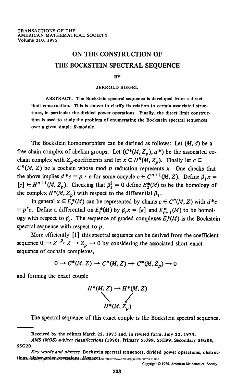 On the Construction of the Bockstein Spectral Sequence