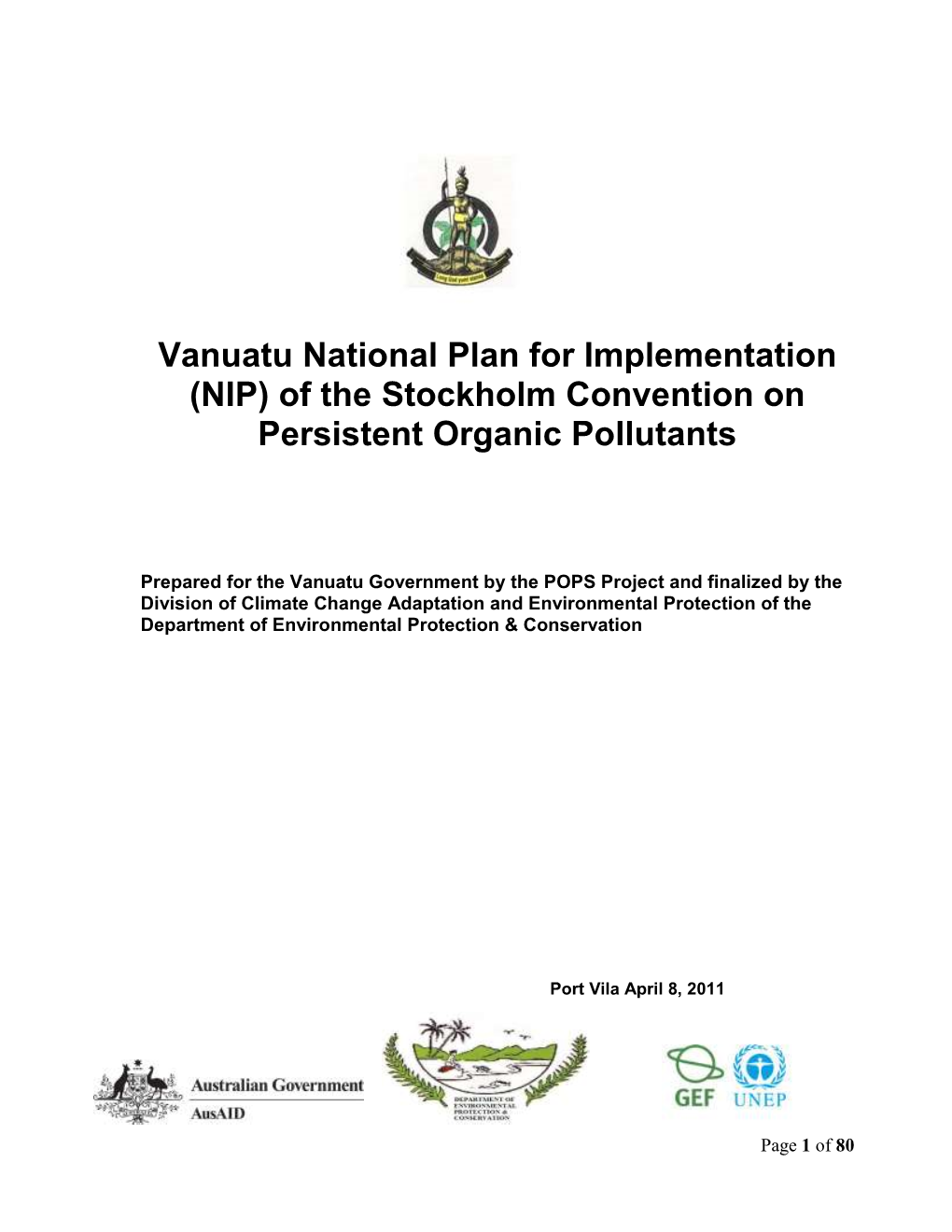 Vanuatu National Plan for Implementation (NIP) of the Stockholm Convention on Persistent Organic Pollutants