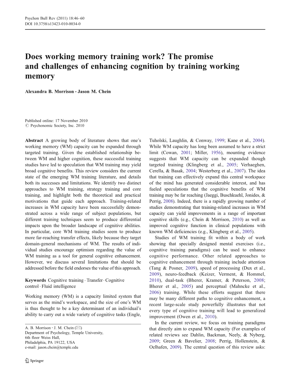 The Promise and Challenges of Enhancing Cognition by Training Working Memory