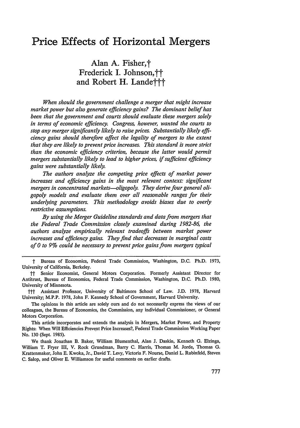 Price Effects of Horizontal Mergers