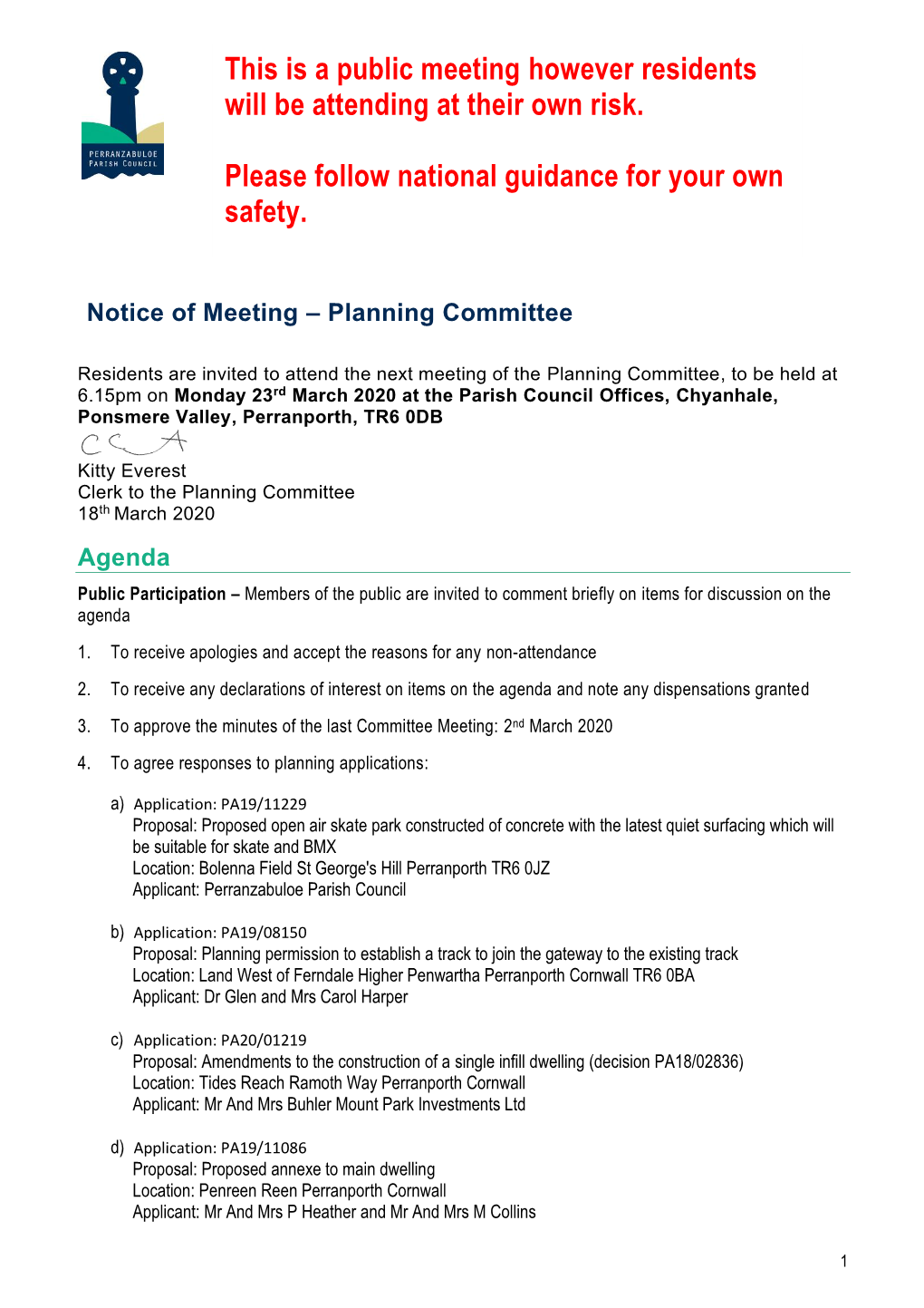 Planning Committee Meeting Agenda