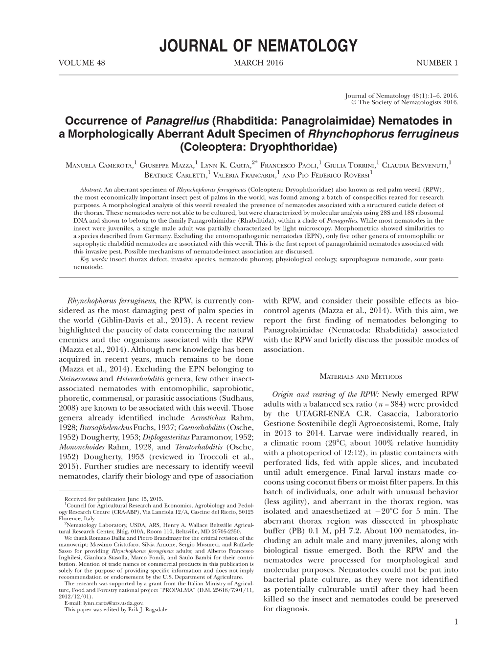 Journal of Nematology Volume 48 March 2016 Number 1