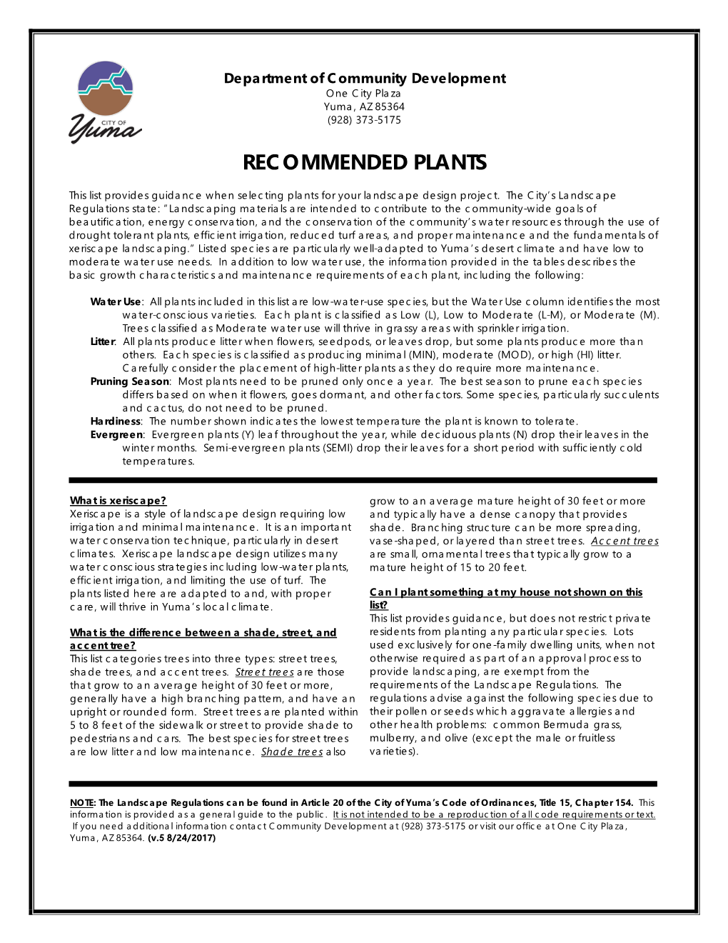 Recommended Plants