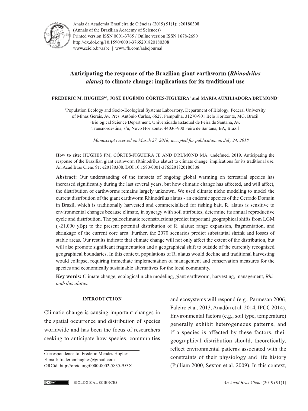 Anticipating the Response of the Brazilian Giant Earthworm (Rhinodrilus Alatus) to Climate Change: Implications for Its Traditional Use