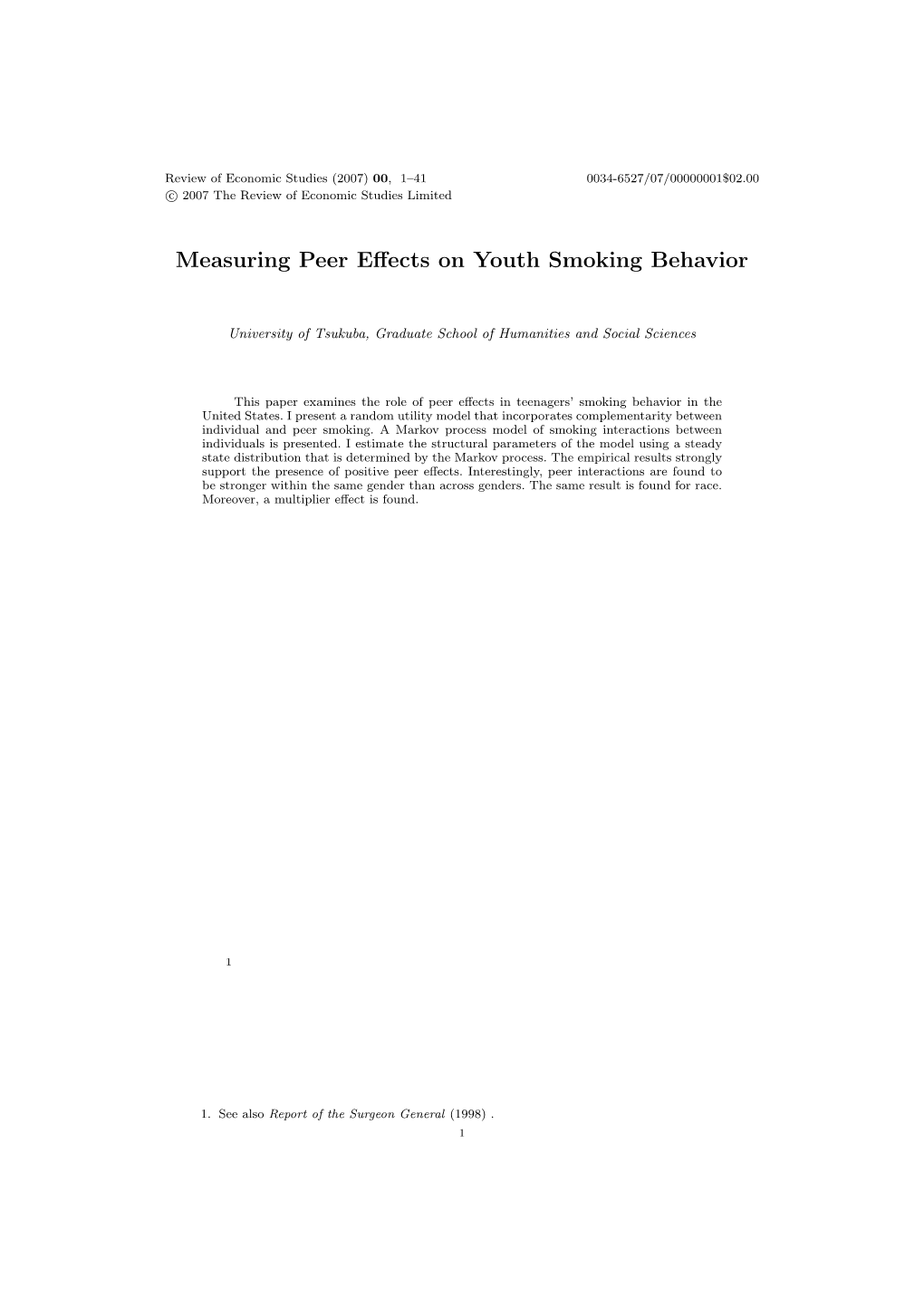 Measuring Peer Effects on Youth Smoking Behavior