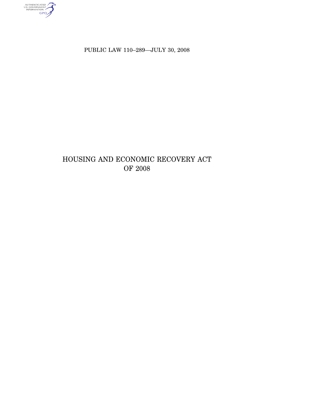 Housing and Economic Recovery Act of 2008