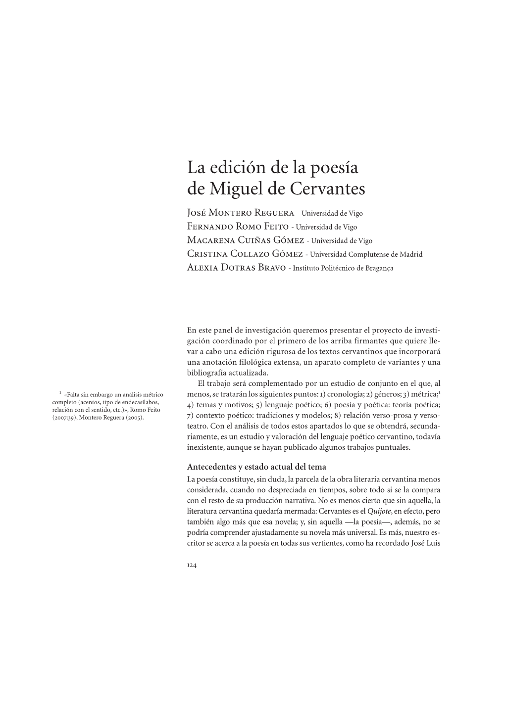 La Edición De La Poesía De Miguel De Cervantes