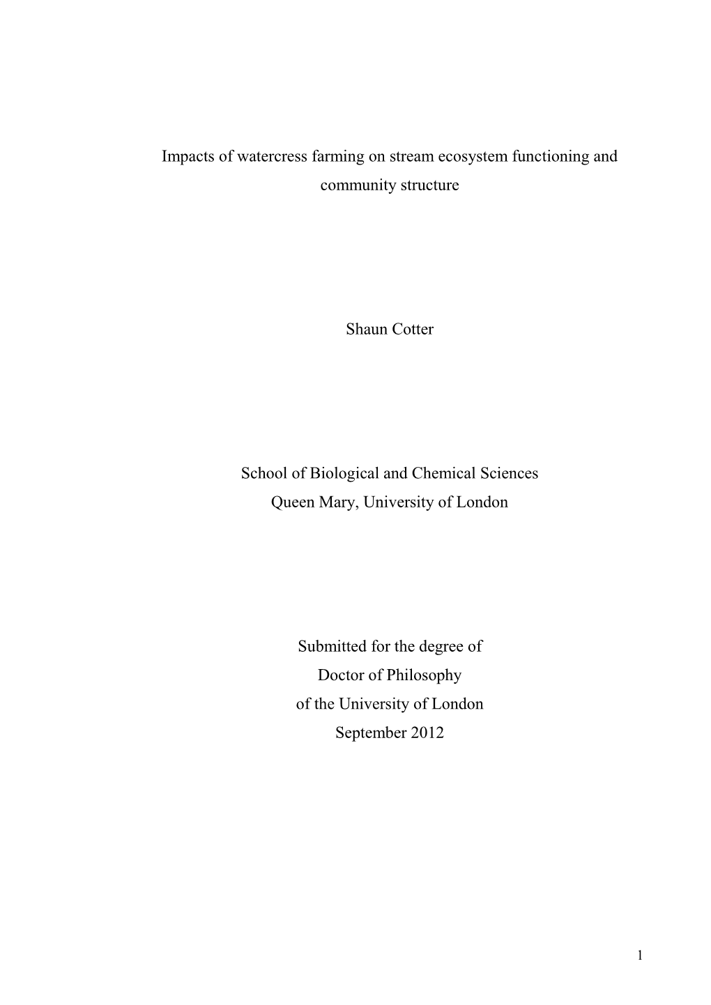 Impacts of Watercress Farming on Stream Ecosystem Functioning and Community Structure