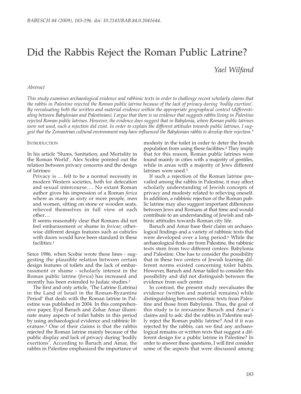 Did the Rabbis Reject the Roman Public Latrine?