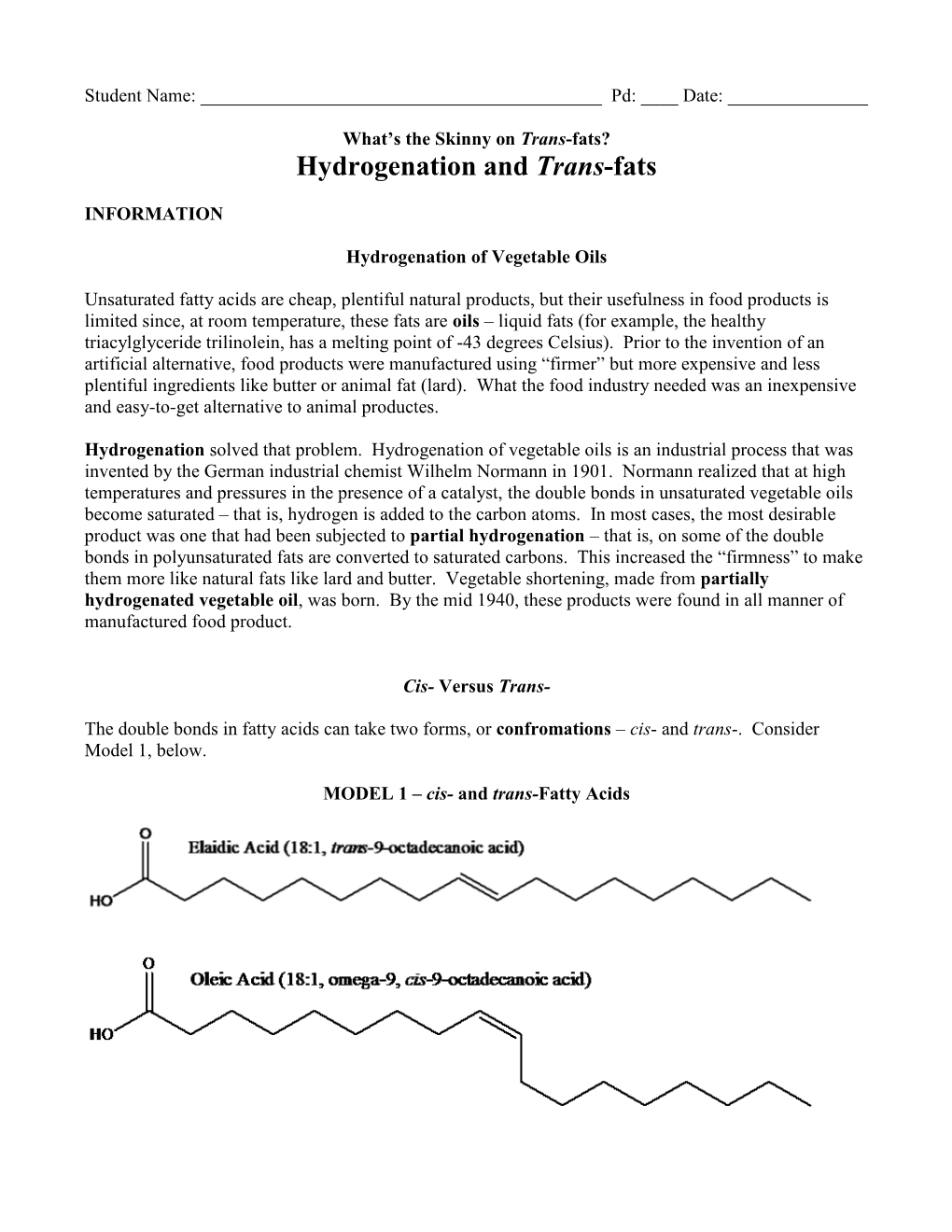 Hydrogenation and Trans-Fats
