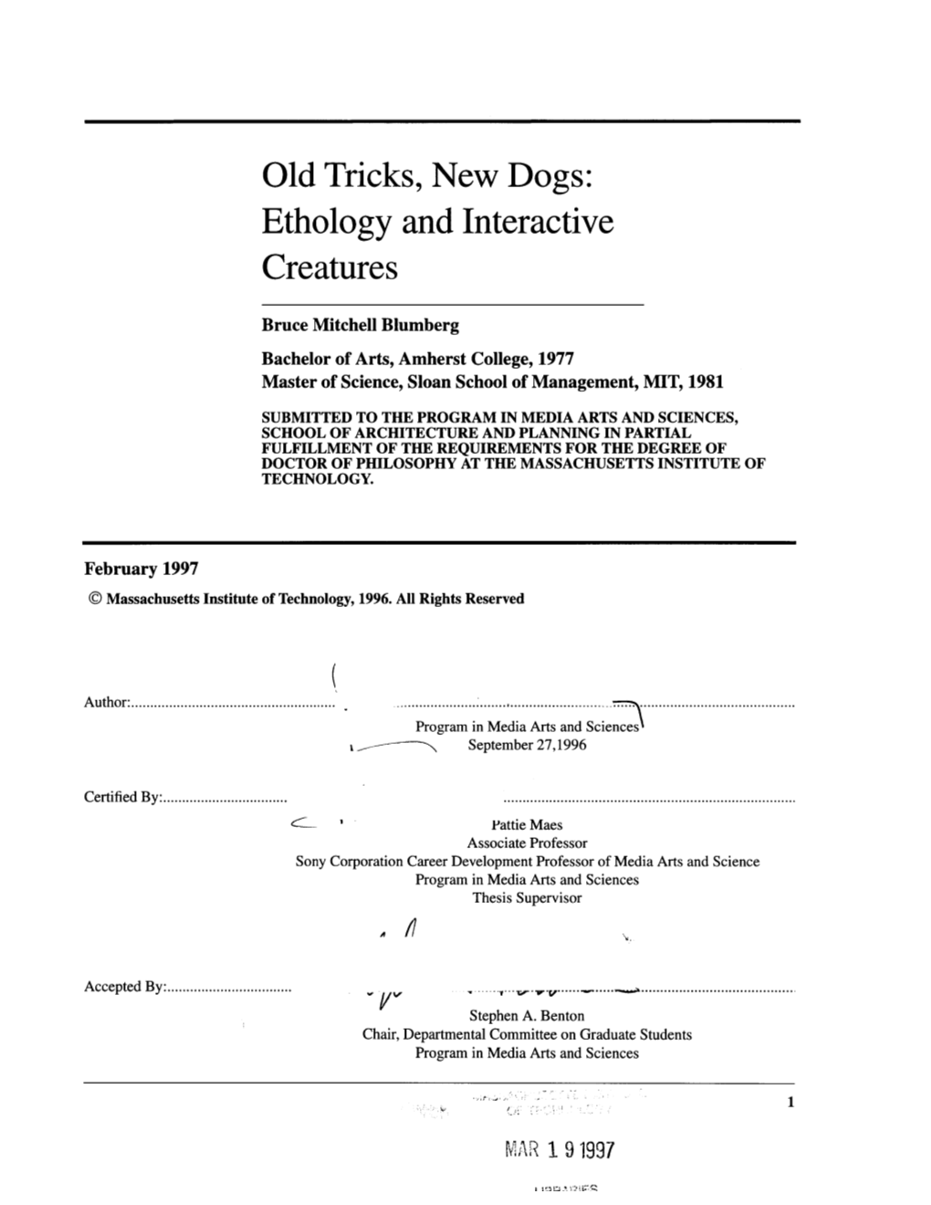 Old Tricks, New Dogs: Ethology and Interactive Creatures