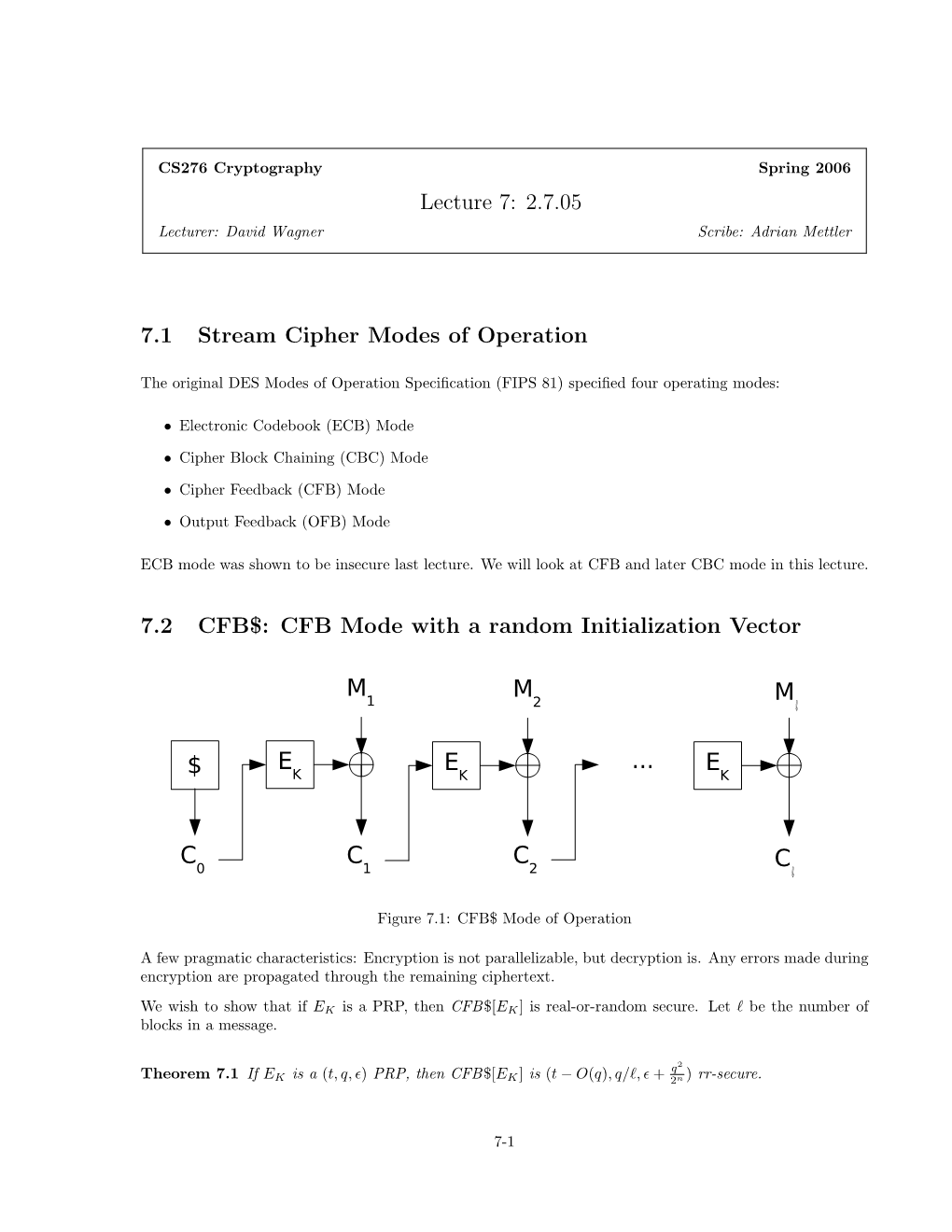 2.7.05 7.1 Stream Cipher Modes Of