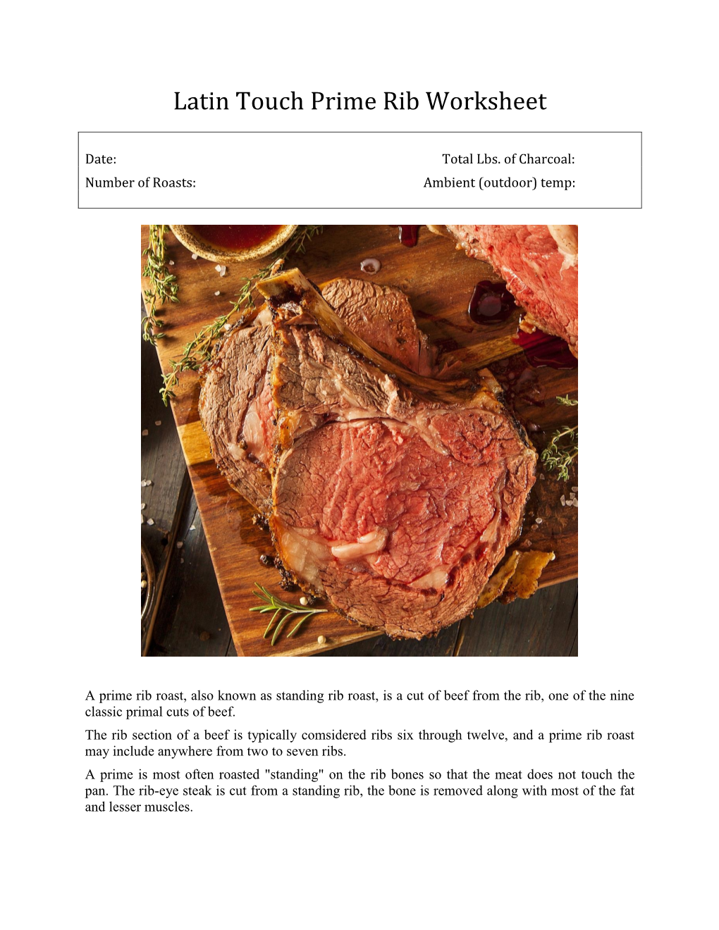 Latin Touch Prime Rib Worksheet