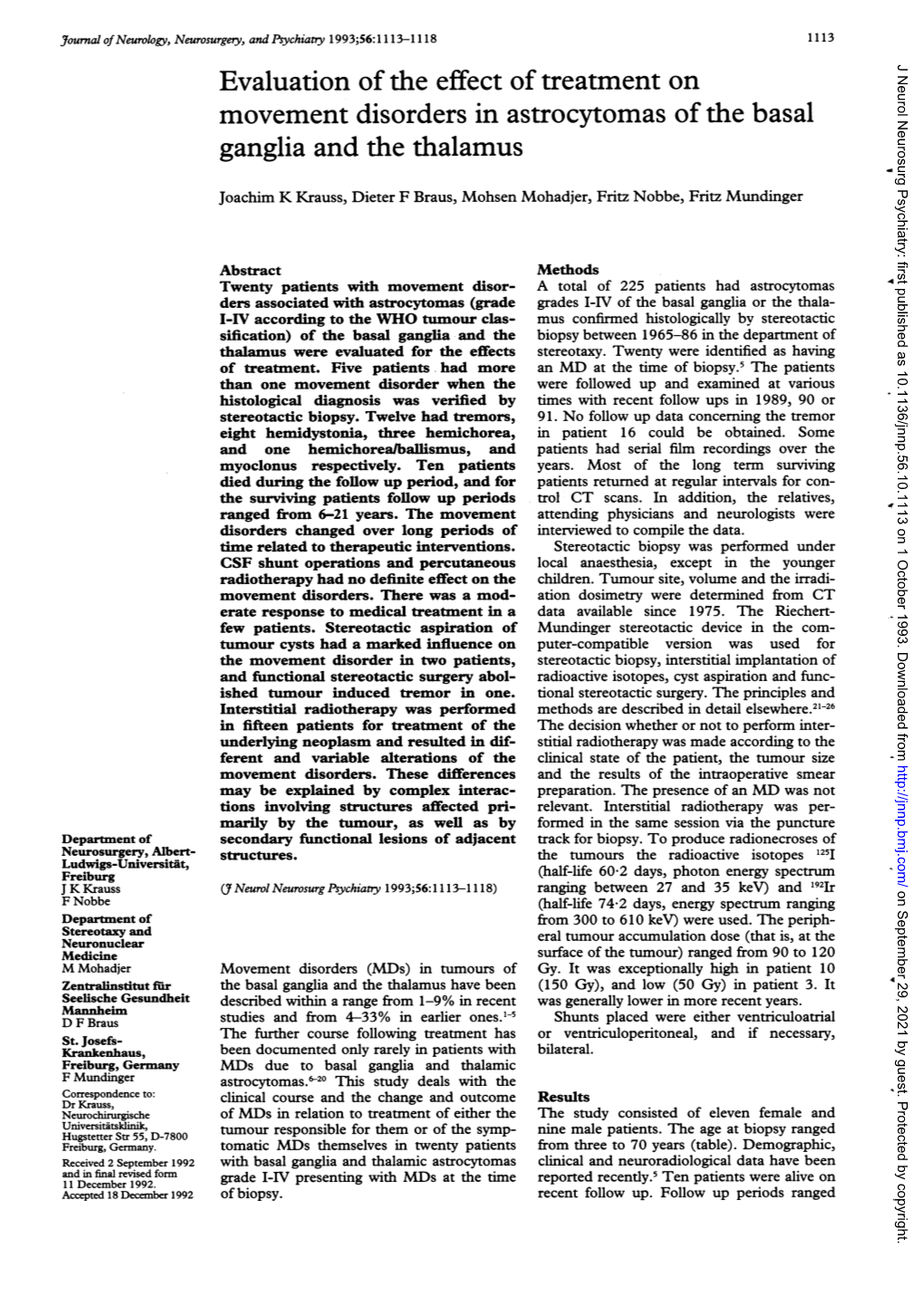 Evaluation of the Effect Oftreatment on Movement Disorders In