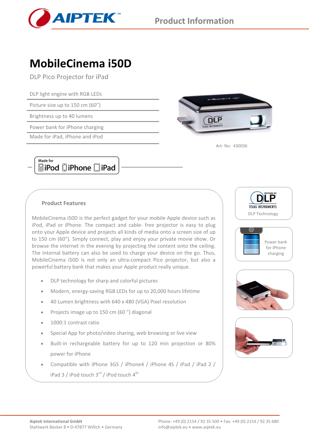 Mobilecinema I50d DLP Pico Projector for Ipad