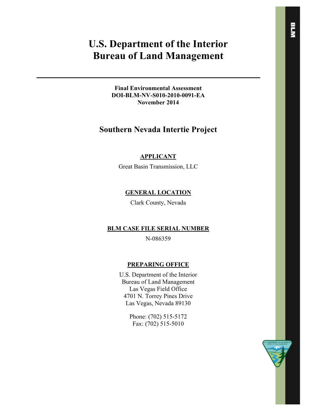 U.S. Department of the Interior Bureau of Land Management