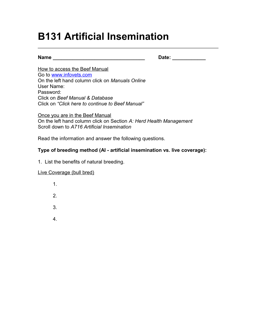 B131 Artificial Insemination